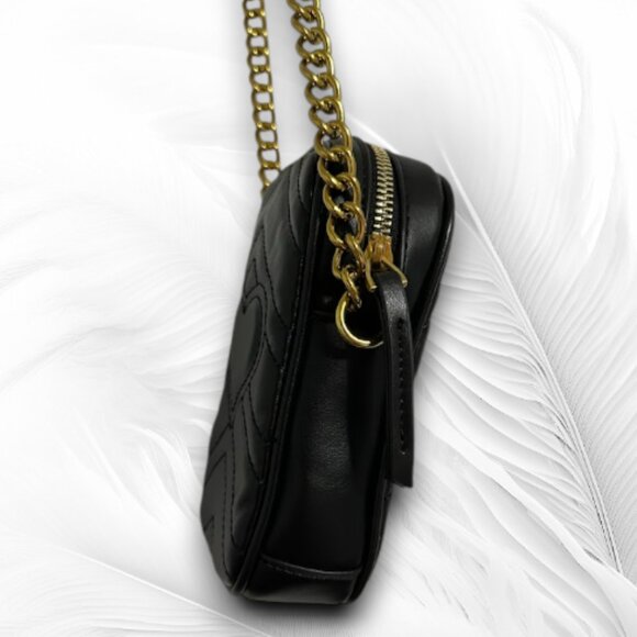 Elegant Small Black Quilted Mini Crossbody Bag with Gold Chain Strap - Picture 2 of 5